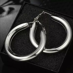 NEW Silver Plated Chunky Tube Hoop Earrings